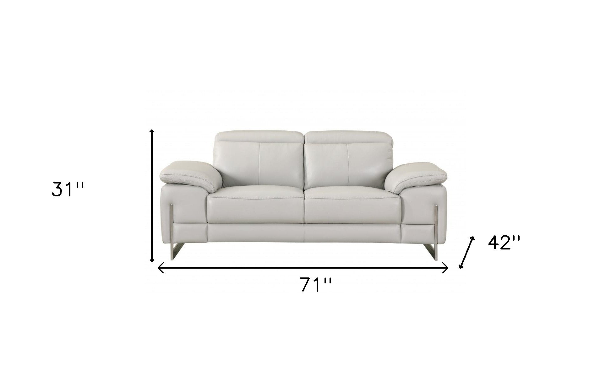 71" Light Gray And Silver Genuine Leather Loveseat