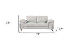 71" Light Gray And Silver Genuine Leather Loveseat