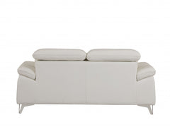 71" White Italian Leather Sofa With Silver Legs