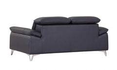 71" Navy Blue And Silver Genuine Leather Loveseat