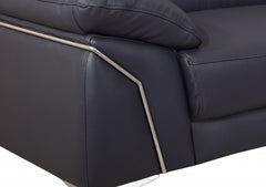 71" Navy Blue And Silver Genuine Leather Loveseat