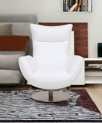 43" White Contemporary Leather Lounge Chair