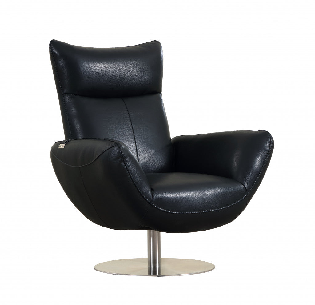 43" Black Contemporary Leather Lounge Chair