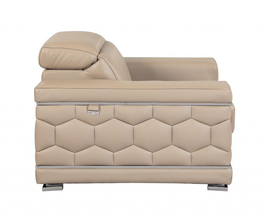 71" Beige And Silver Genuine Leather Love Seat