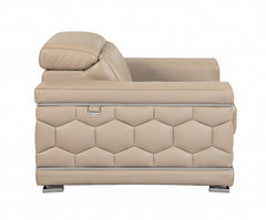 71" Beige And Silver Genuine Leather Love Seat