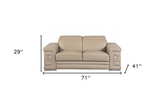 71" Beige And Silver Genuine Leather Love Seat