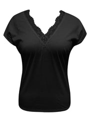 Full Size Lace Detail V-Neck Short Sleeve Blouse - Flyclothing LLC