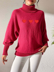 Heart Turtleneck Long Sleeve Sweater - Trendsi