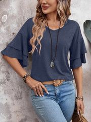 V-Neck Half Sleeve Blouse Trendsi