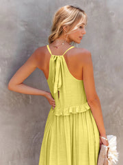 Ruffled Sleeveless Tiered Maxi Dress with Pockets Trendsi