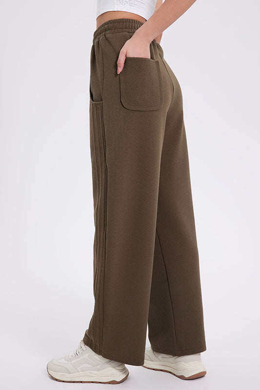 Basic Bae Elastic Waist Straight Leg Pants with Pockets - Trendsi