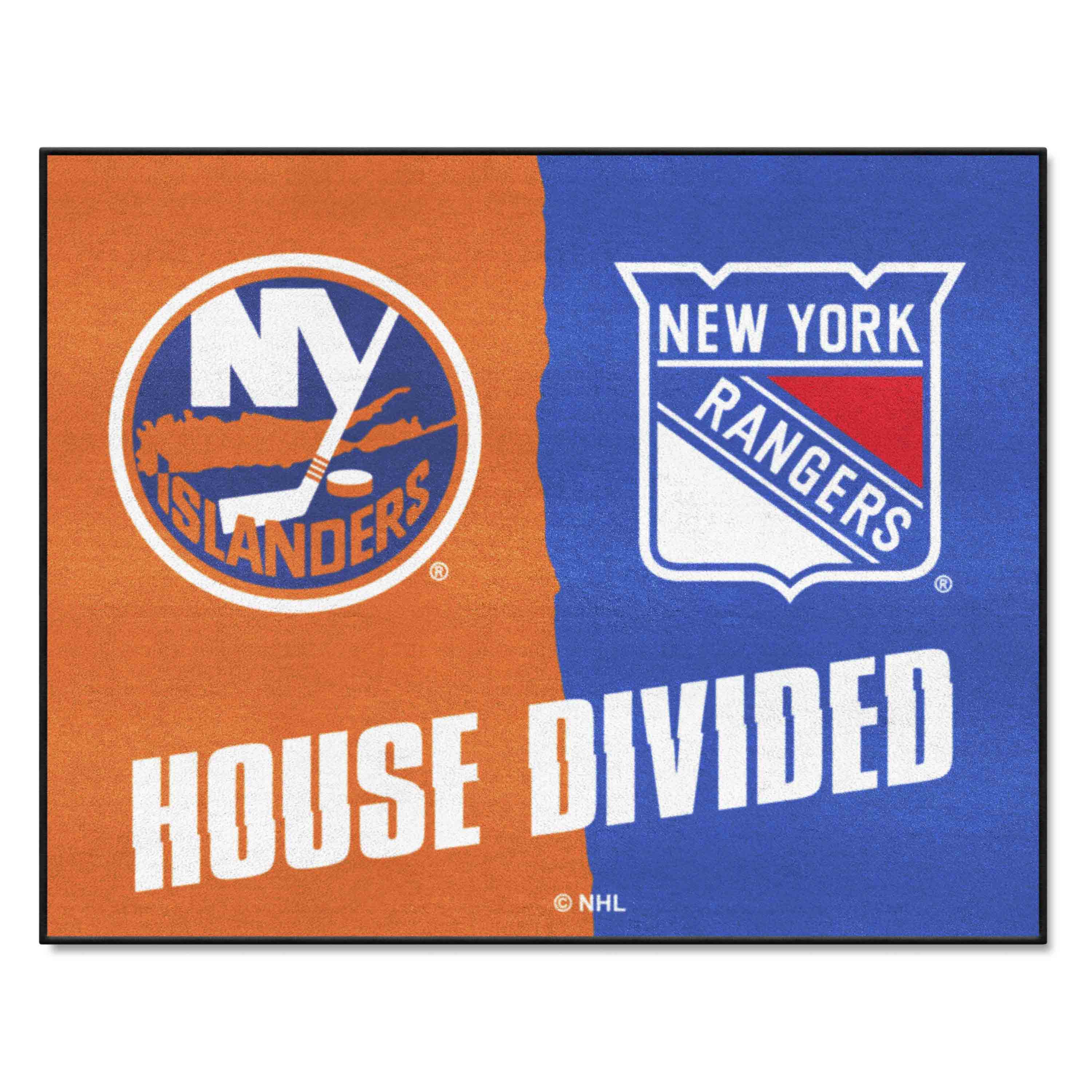 NHL House Divided - New York Islanders / New York Rangers House Divided Rug - 34 in. x 42.5 in. - NHL House Divided - Islanders / Rangers