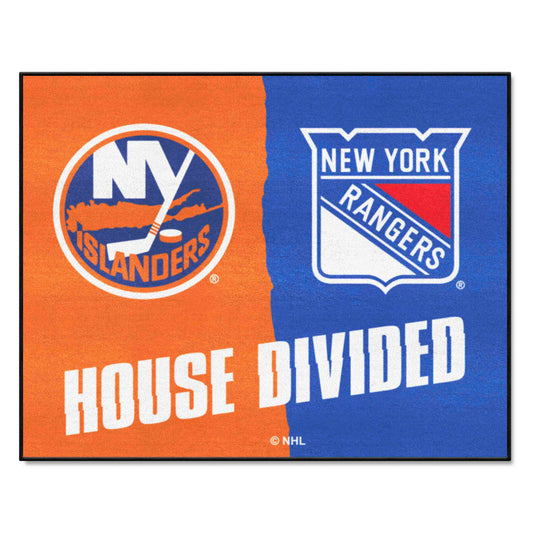 NHL House Divided - New York Islanders / New York Rangers House Divided Rug - 34 in. x 42.5 in. - NHL House Divided - Islanders / Rangers