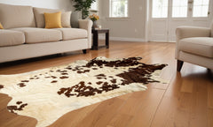 72" X 84" White And Brown Cowhide  Rug