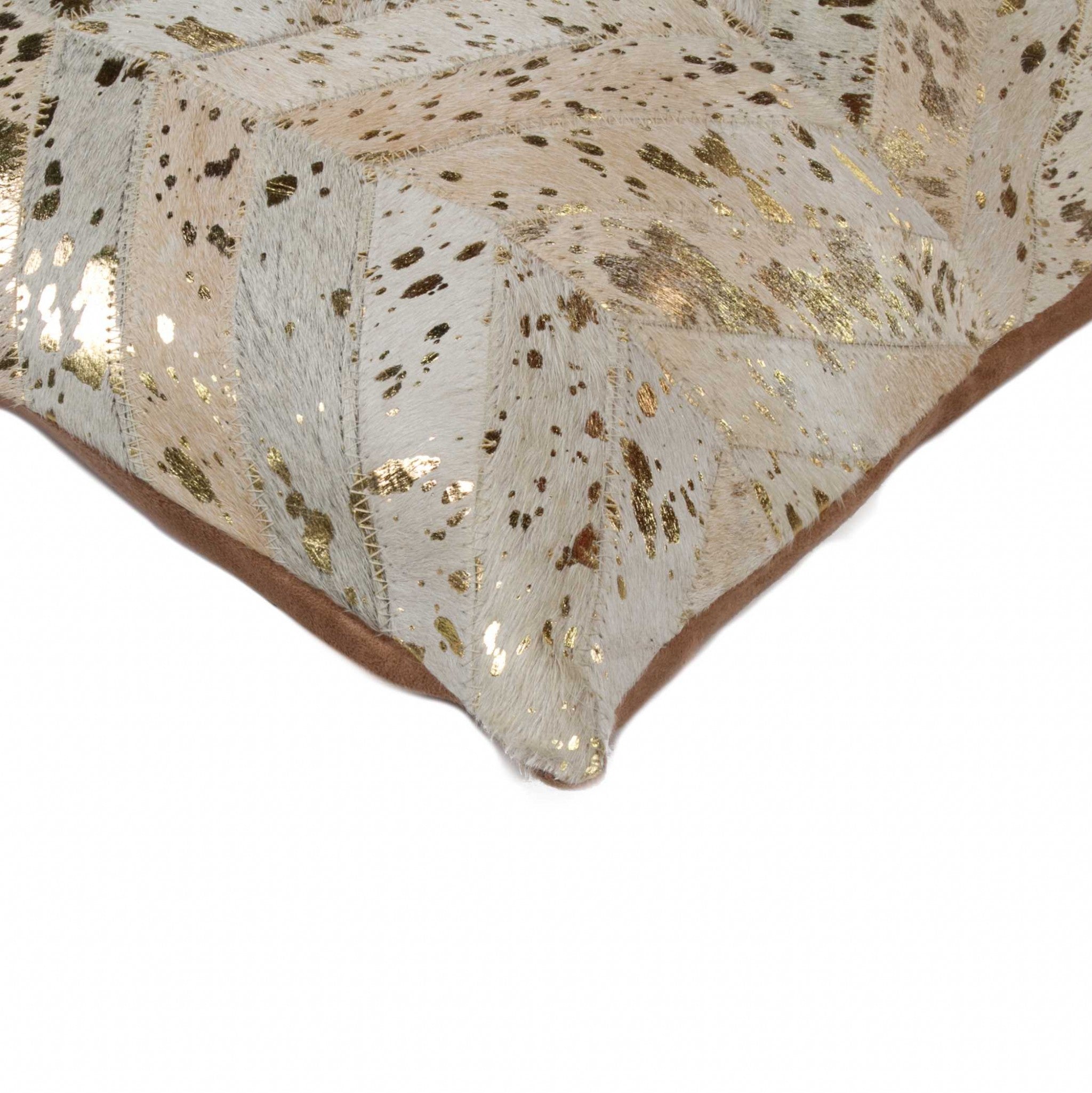 18" Natural & Gold Cowhide Throw Pillow