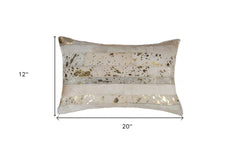 12" X 20" Natural & Gold Cowhide Throw Pillow