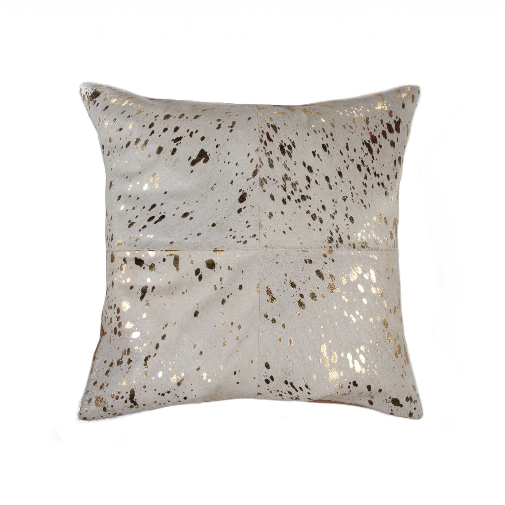 18" Natural & Gold Cowhide Throw Pillow