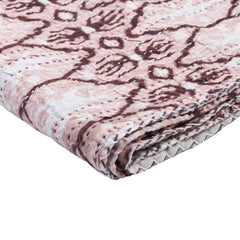 50" X 70" Pink and Brown Kantha Cotton Abstract Throw Blanket with Embroidery - Homeroots