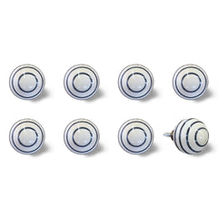 1.5" X 1.5" X 1.5" White Navy Handpainted Ceramic  Knobs 8 Pack