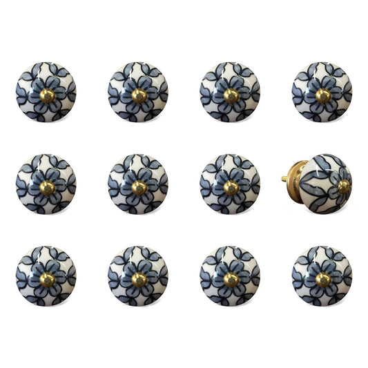 1.5" X 1.5" X 1.5" White Blue And Black  Knobs 12 Pack