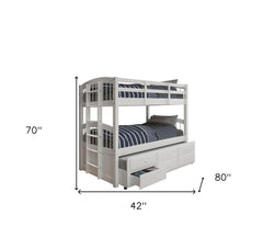 80" X 42" X 70" White Twin Bunk Bed  Trundle With 3 Drawers