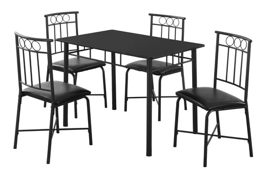 61.5" X 73.5" X 101" Black Metal Foam Polyurethane Leather Look Polyes  5Pcs Dining Set