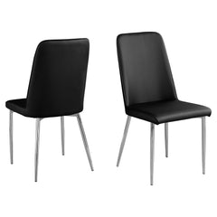 Set of Two Black And Silver Upholstered Faux Leather Dining Side Chairs