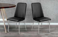 Set of Two Black And Silver Upholstered Faux Leather Dining Side Chairs