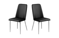 Set of Two Black And Silver Upholstered Faux Leather Dining Side Chairs