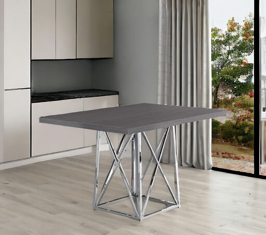 48" Taupe And Silver Metal Dining Table