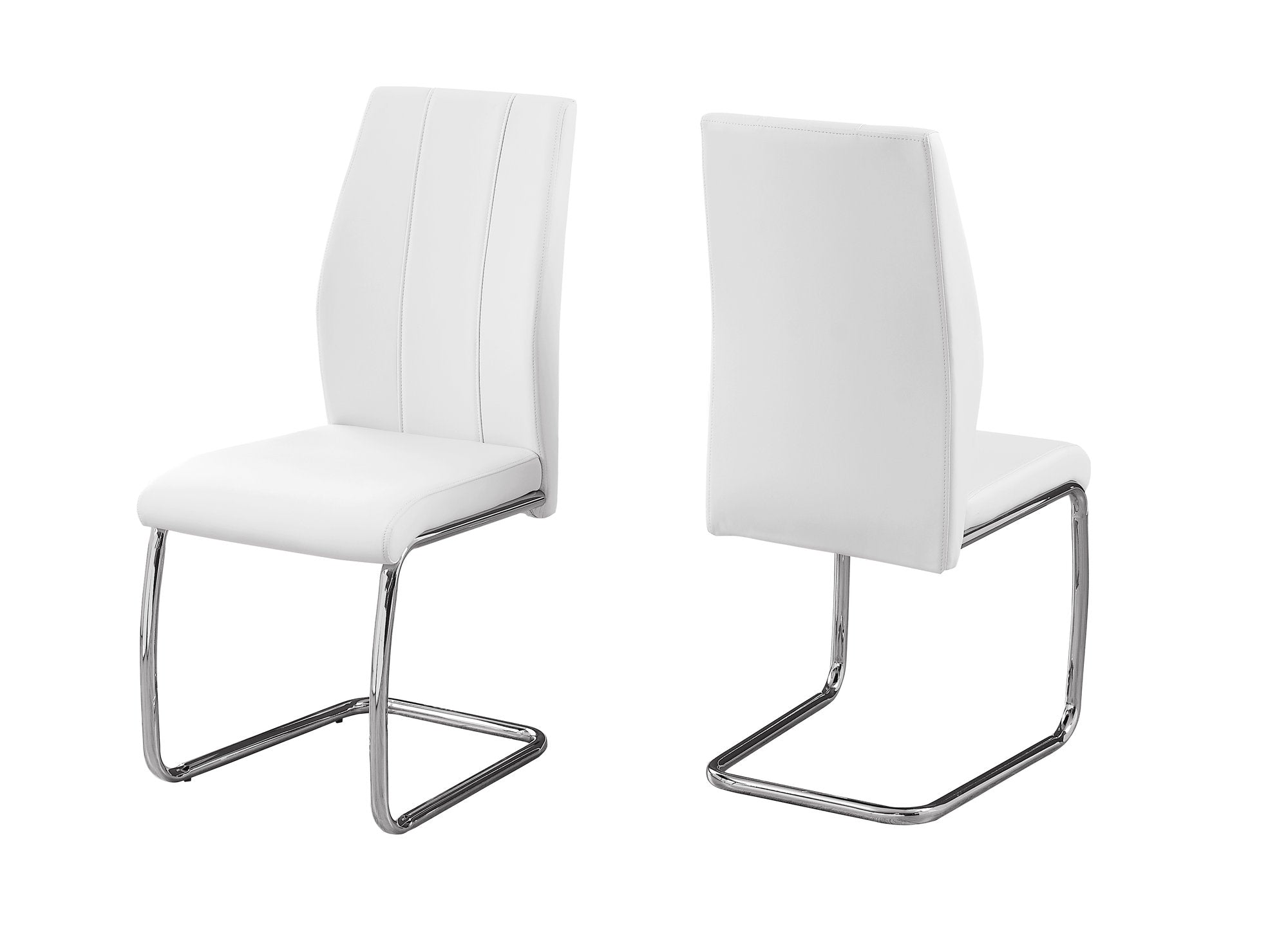 Set of Two White And Silver Upholstered Faux Leather Dining Side Chairs