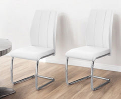 Set of Two White And Silver Upholstered Faux Leather Dining Side Chairs