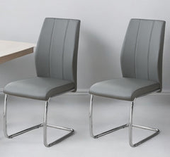 Set of Two Gray And Silver Upholstered Faux Leather Dining Side Chairs