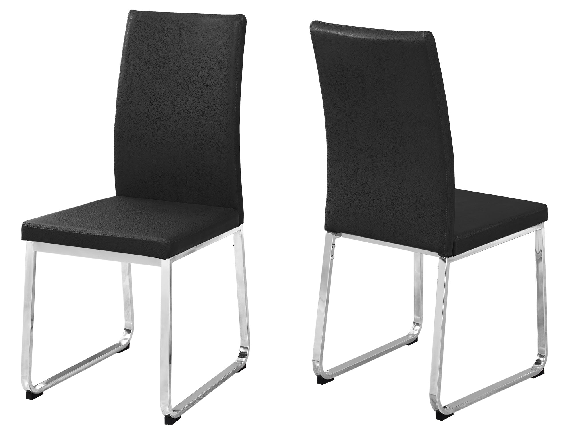 Set of Two Black And Silver Upholstered Faux Leather Dining Side Chairs