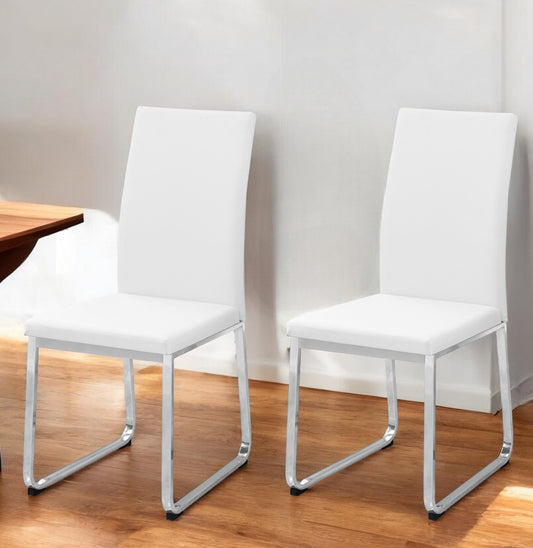 Set of Two White And Silver Upholstered Faux Leather Dining Side Chairs