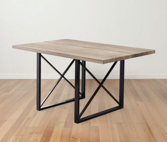 60" Taupe And Black Metal Sled Base Dining Table