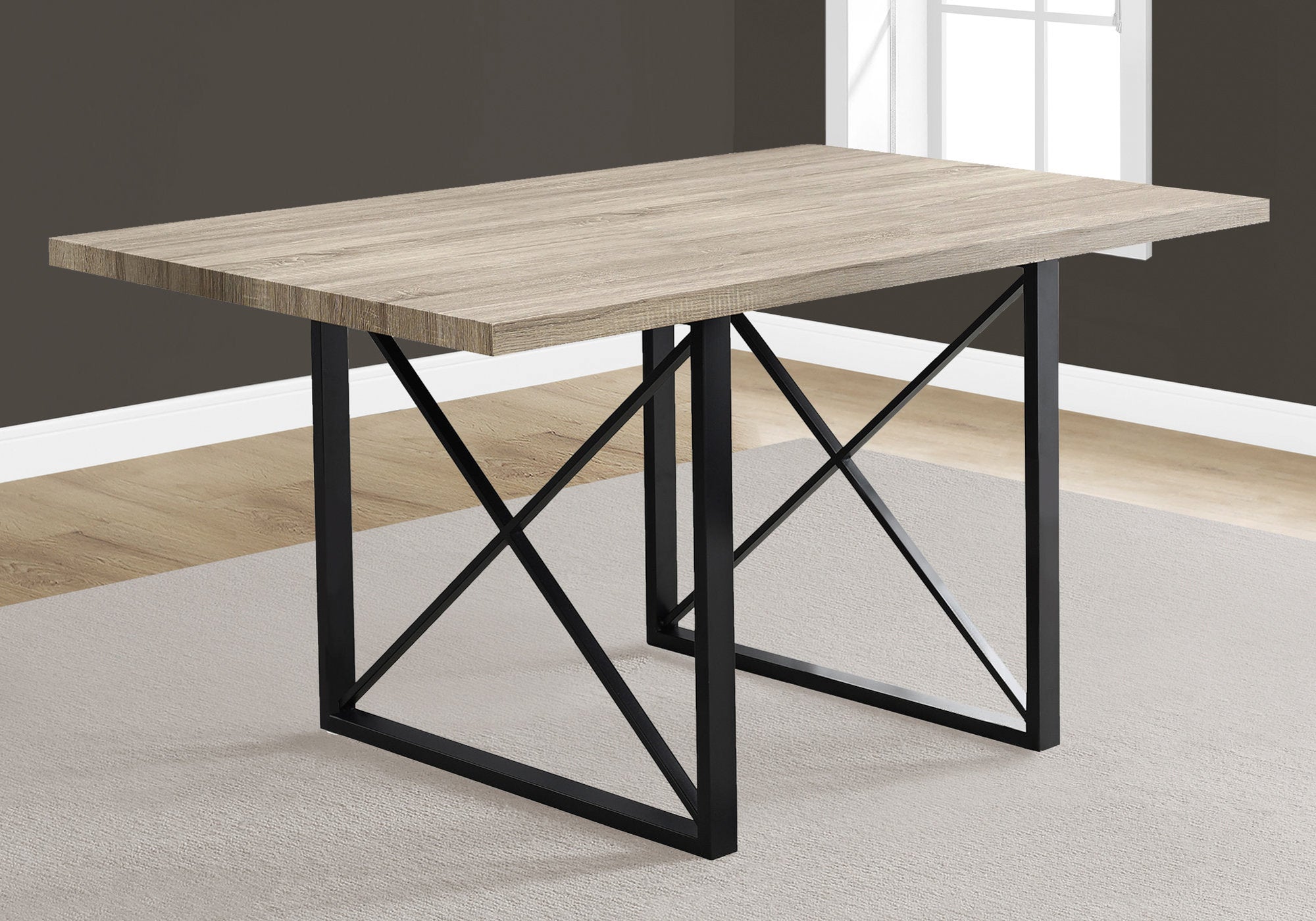 60" Taupe And Black Metal Sled Base Dining Table