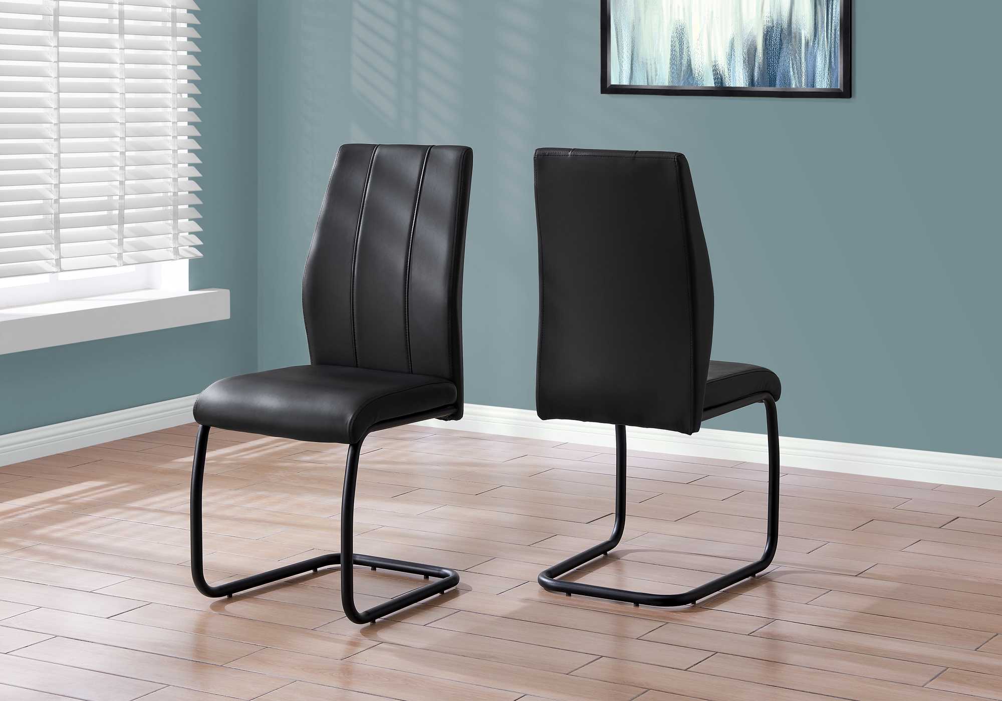 Set of Two Black Upholstered Faux Leather Dining Side Chairs