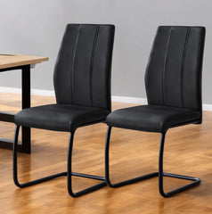 Set of Two Black Upholstered Faux Leather Dining Side Chairs