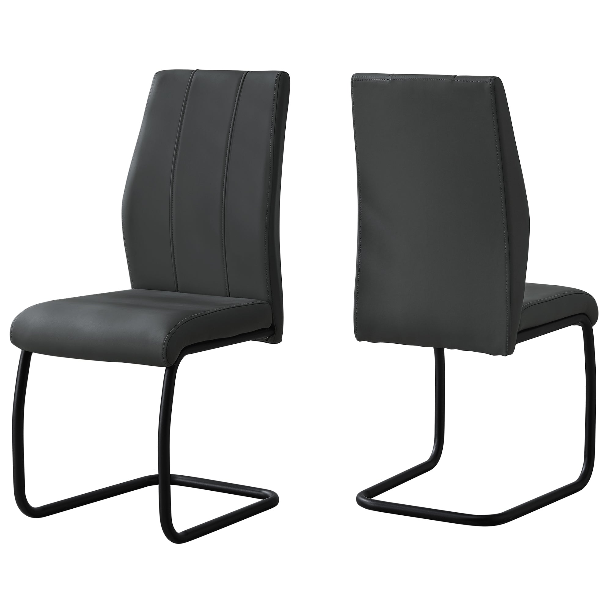 Set of Two Gray And Black Upholstered Faux Leather Dining Side Chairs