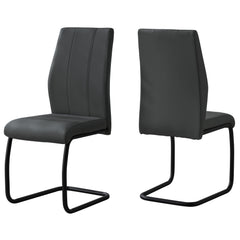 Set of Two Gray And Black Upholstered Faux Leather Dining Side Chairs