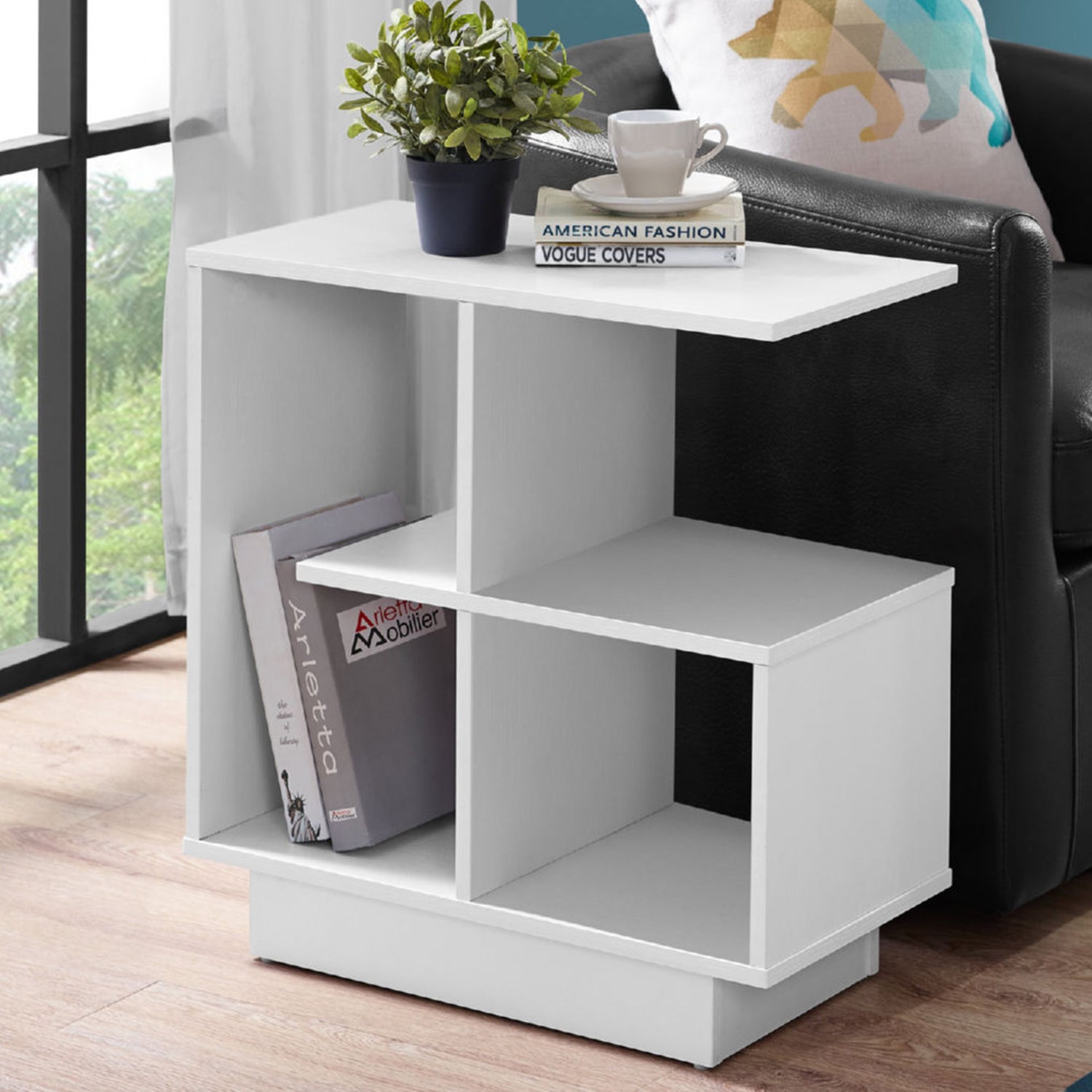 24" White Wood End Table With Four Shelves