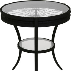 24" Black And Clear Glass And Metal Round End Table With Shelf