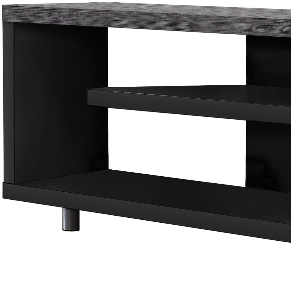 16" Black and Gray Open Shelving TV Stand