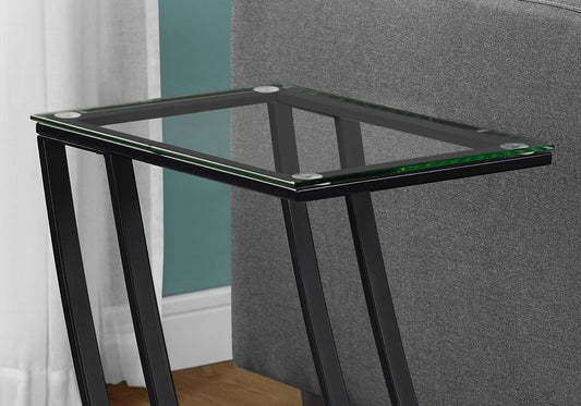 15.75" X 12" X 24" Black Clear Metal Tempered Glass Accent Table - Homeroots