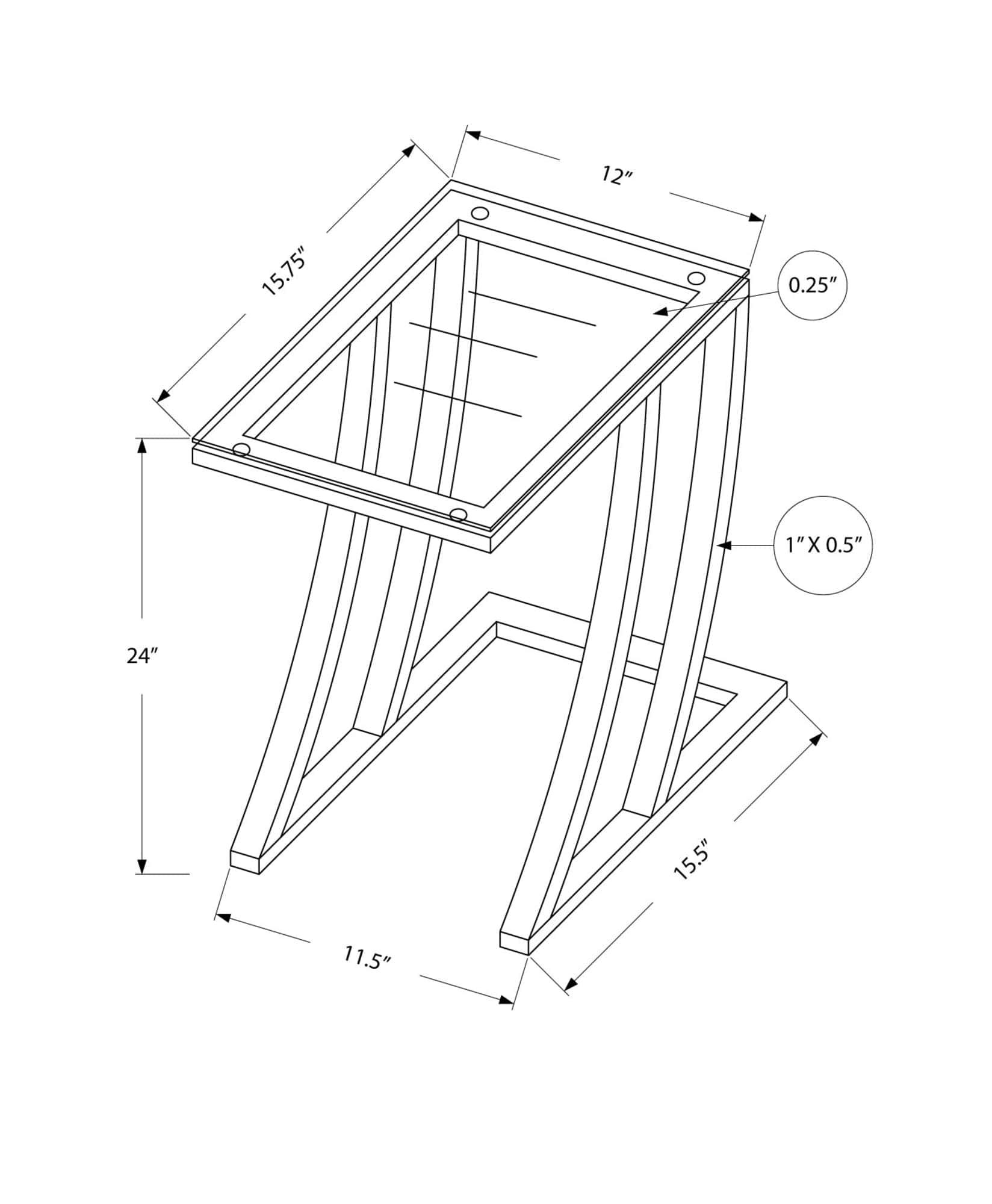 15.75" X 12" X 24" Black Clear Metal Tempered Glass Accent Table - Homeroots