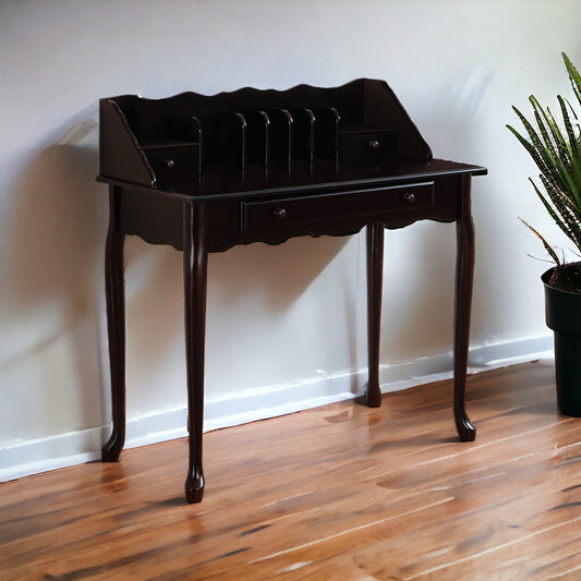 18" Dark Brown Solid Manufactured Wood Secretary Desk With Three Drawers