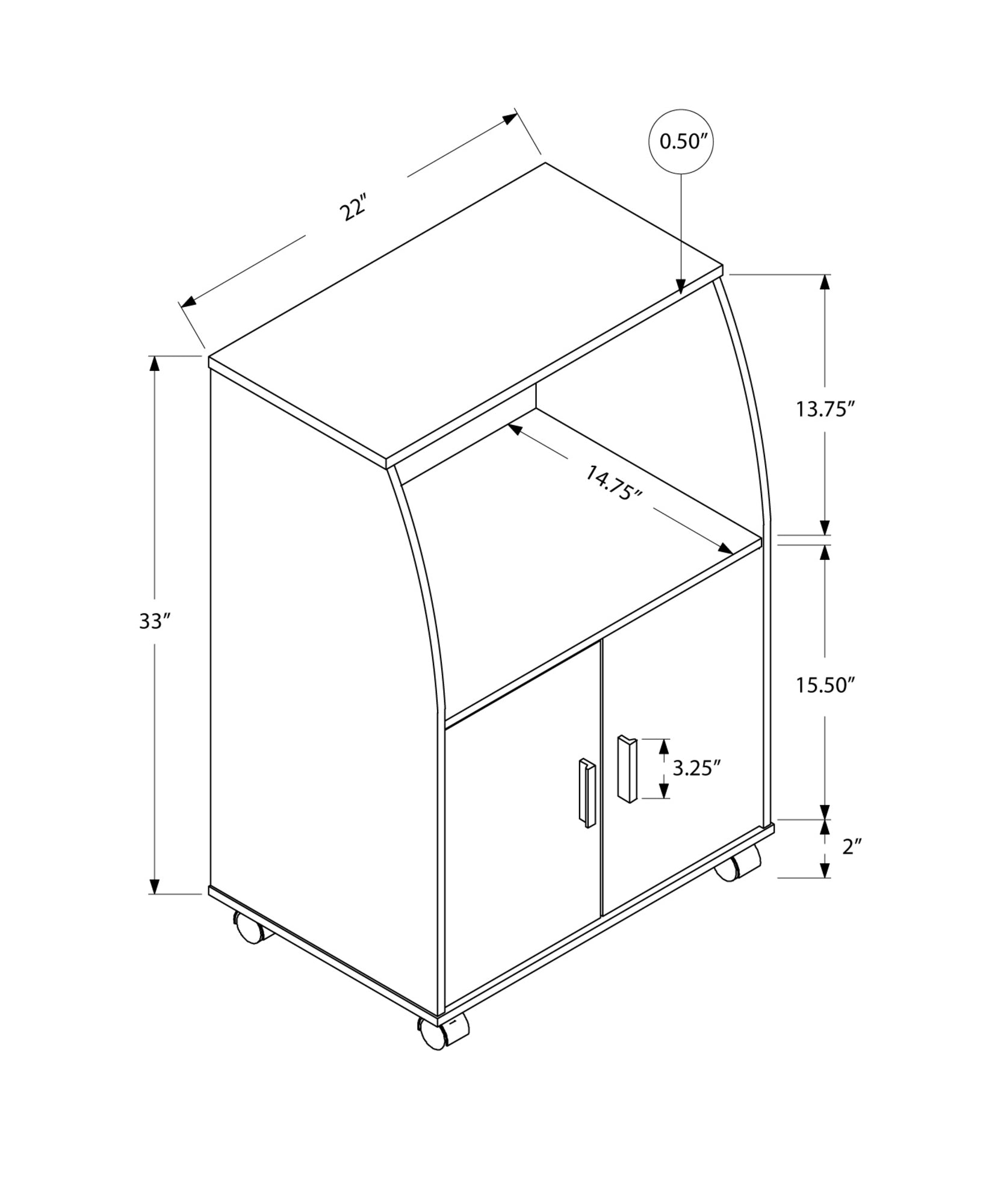 15.25" X 22" X 33" White Particle Board Laminate  Kitchen Cart