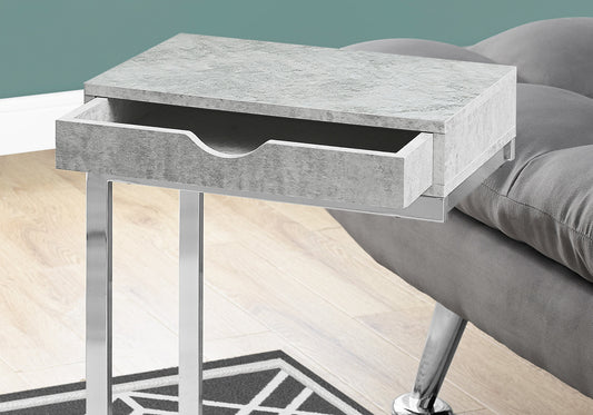 10.25" X 15.75" X 24.5" Grey Finish And Laminated Metal Accent Table