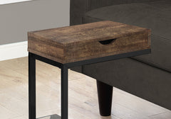 10.25" X 15.75" X 24.5" Brown Finish Drawer And Black Metal Accent Table